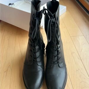 Vince Women's Hendersonlac Ankle Boot, Black, 8.5